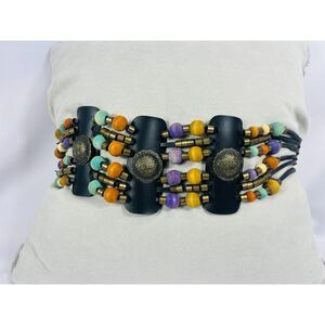 1980's Concho Leather Beaded Wide Belt Medium Chain Boho Indie Avant Western